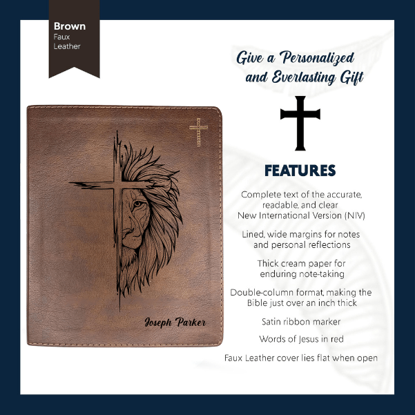 NIV Brown Standard Size Notetaking Holy Bible Medium Print | Cross + Lion - Shepherds Shelf