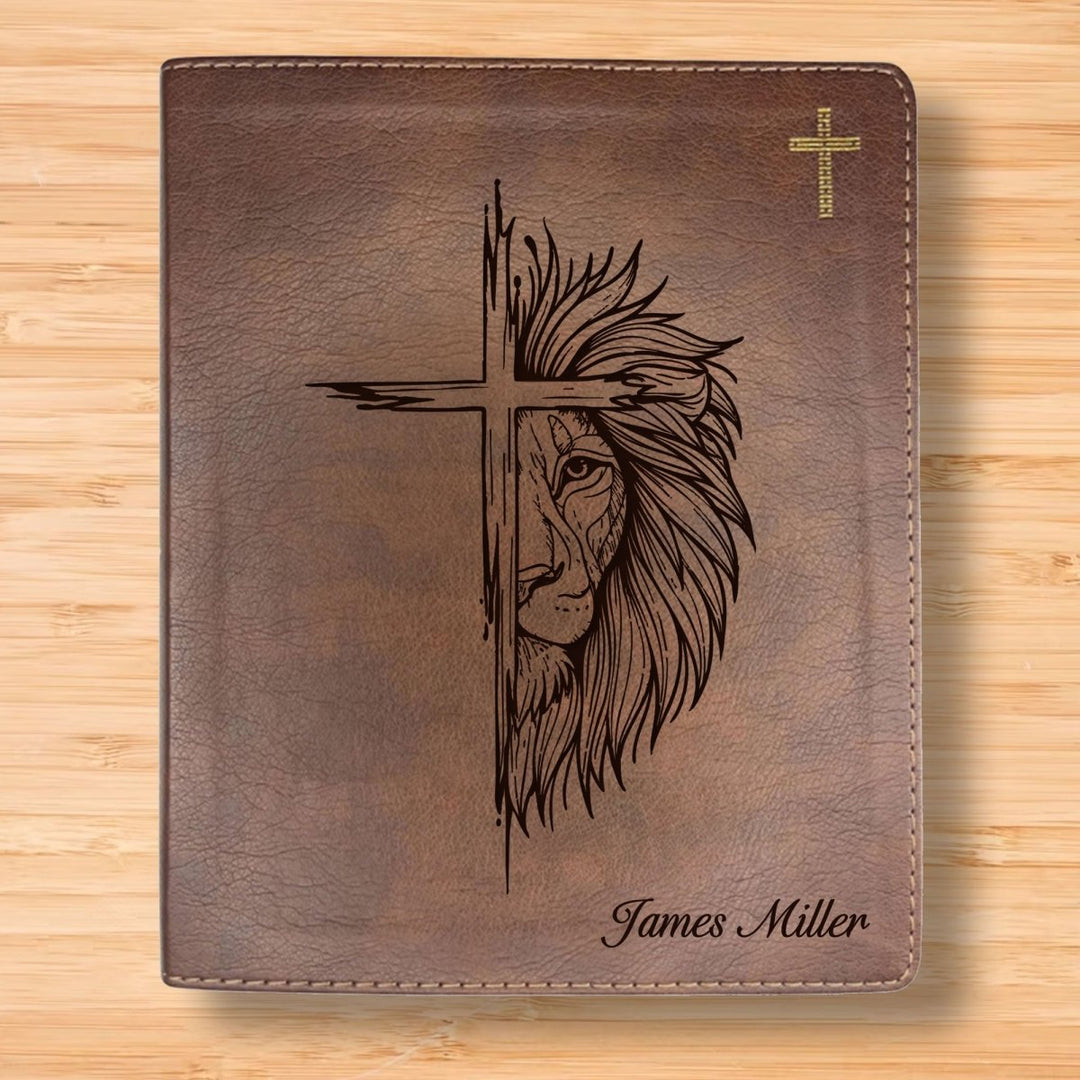 NIV Brown Standard Size Notetaking Holy Bible Medium Print | Cross + Lion - Shepherds Shelf