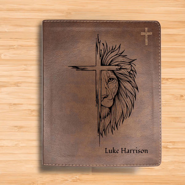 NIV Brown Standard Size Notetaking Holy Bible Medium Print | Cross + Lion - Shepherds Shelf