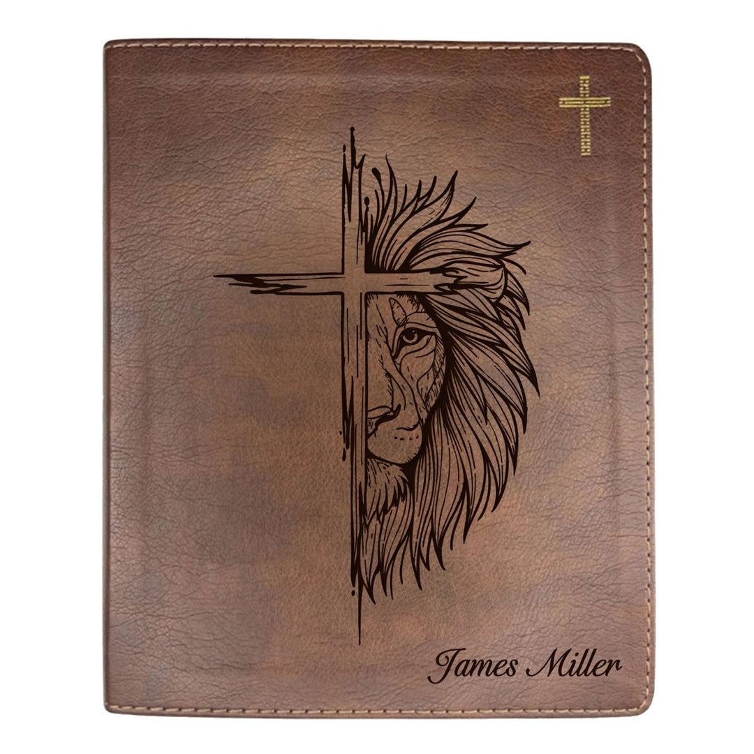 NIV Brown Standard Size Notetaking Holy Bible Medium Print | Cross + Lion - Shepherds Shelf