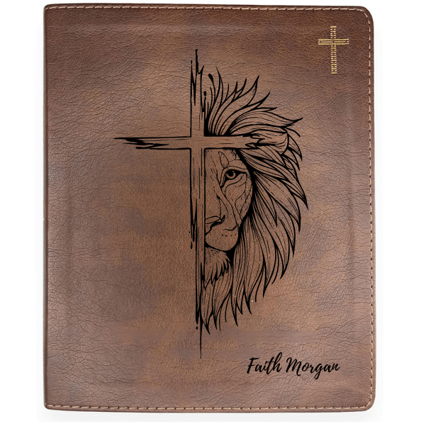 NIV Brown Standard Size Notetaking Holy Bible Medium Print | Cross + Lion - Shepherds Shelf