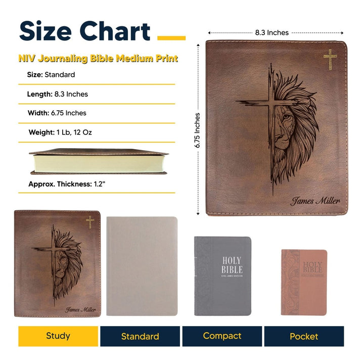 NIV Brown Standard Size Notetaking Holy Bible Medium Print | Cross + Lion - Shepherds Shelf