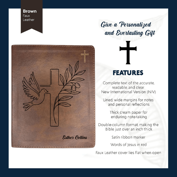 NIV Brown Standard Size Notetaking Holy Bible Medium Print | Dove + Cross and Olive - Shepherds Shelf
