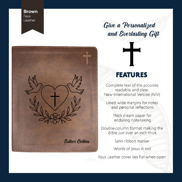NIV Brown Standard Size Notetaking Holy Bible Medium Print | Dove + Heart and Cross - Shepherds Shelf