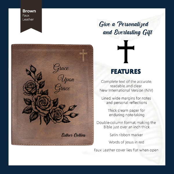 NIV Brown Standard Size Notetaking Holy Bible Medium Print | Framed Roses - Shepherds Shelf