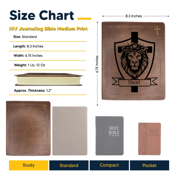 NIV Brown Standard Size Notetaking Holy Bible Medium Print | Lion Cross - Shepherds Shelf