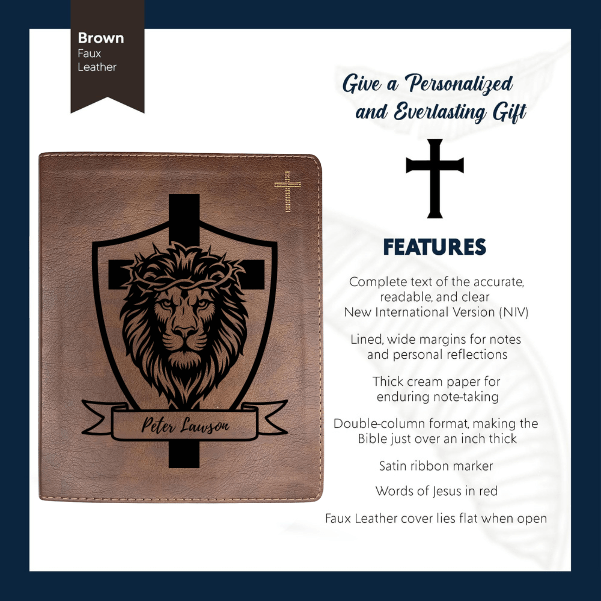 NIV Brown Standard Size Notetaking Holy Bible Medium Print | Lion Cross - Shepherds Shelf