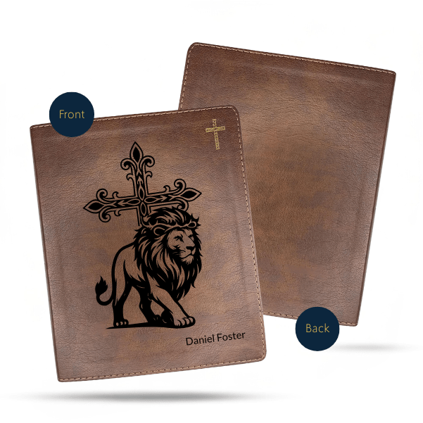 NIV Brown Standard Size Notetaking Holy Bible Medium Print | Lion With Cross - Shepherds Shelf