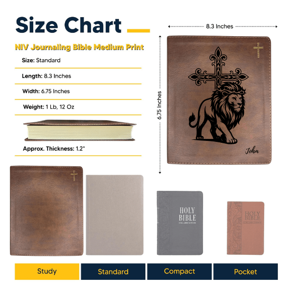NIV Brown Standard Size Notetaking Holy Bible Medium Print | Lion With Cross - Shepherds Shelf