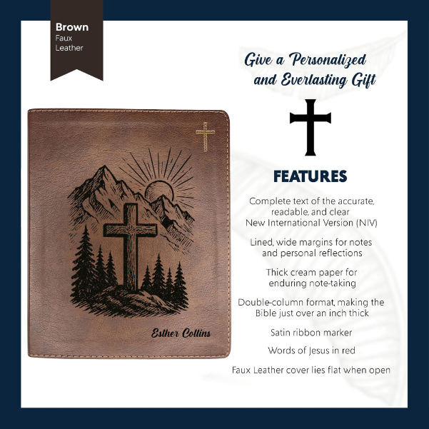NIV Brown Standard Size Notetaking Holy Bible Medium Print | Mountain Cross - Shepherds Shelf