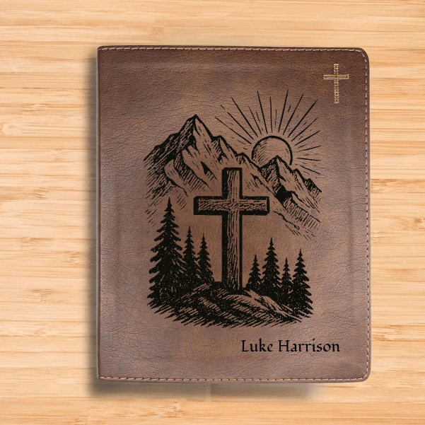 NIV Brown Standard Size Notetaking Holy Bible Medium Print | Mountain Cross - Shepherds Shelf