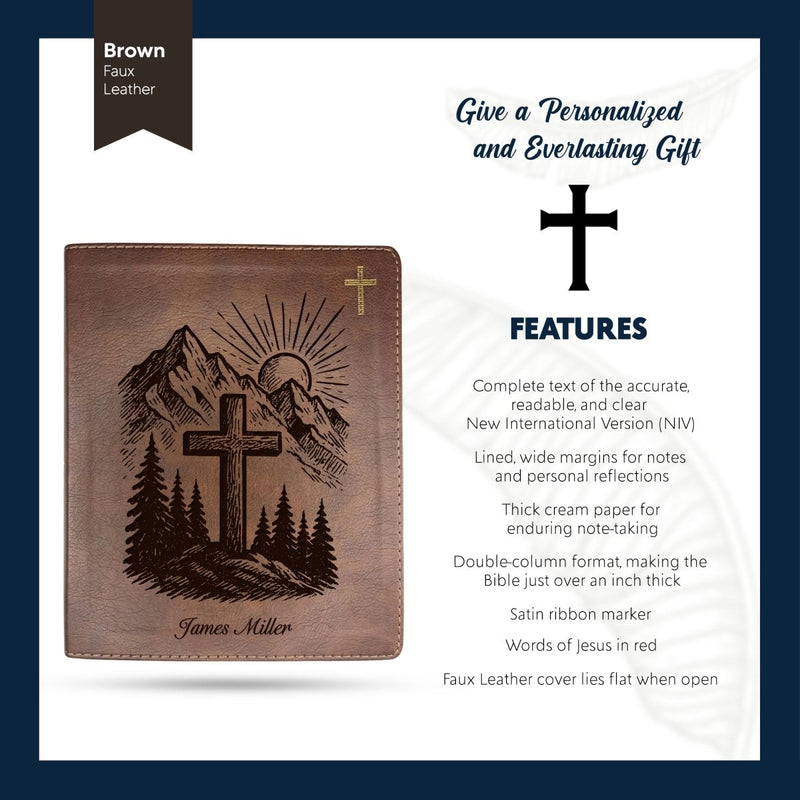 NIV Brown Standard Size Notetaking Holy Bible Medium Print | Mountain Cross