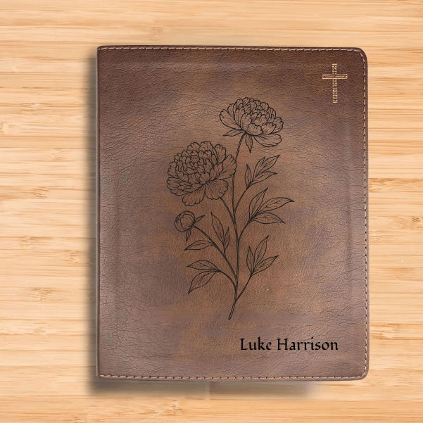NIV Brown Standard Size Notetaking Holy Bible Medium Print | Peony White Flower - Shepherds Shelf
