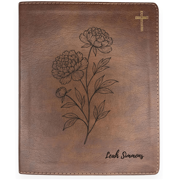 NIV Brown Standard Size Notetaking Holy Bible Medium Print | Peony White Flower - Shepherds Shelf