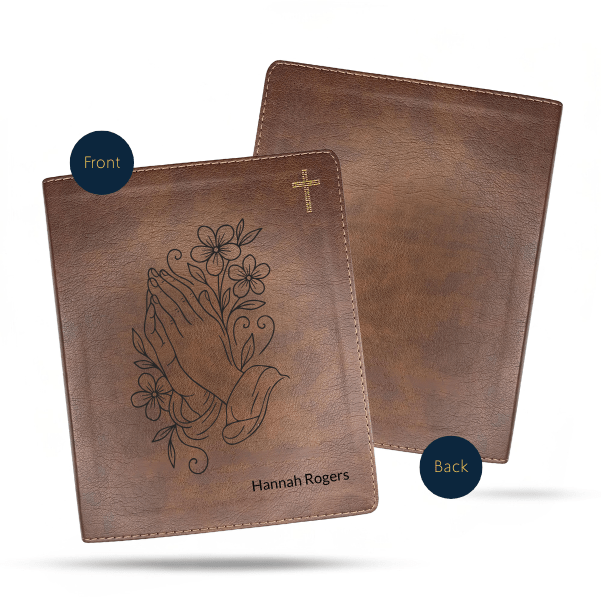 NIV Brown Standard Size Notetaking Holy Bible Medium Print | Praying Hand With Flowers - Shepherds Shelf