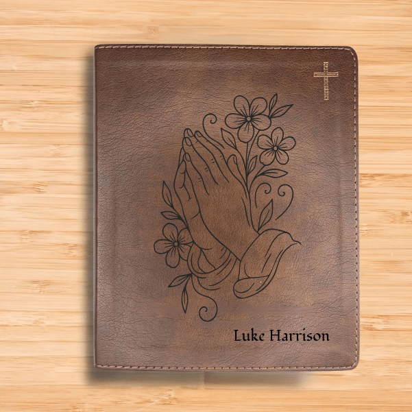 NIV Brown Standard Size Notetaking Holy Bible Medium Print | Praying Hand With Flowers - Shepherds Shelf