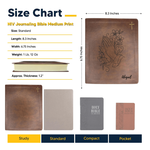 NIV Brown Standard Size Notetaking Holy Bible Medium Print | Praying Hand With Flowers - Shepherds Shelf