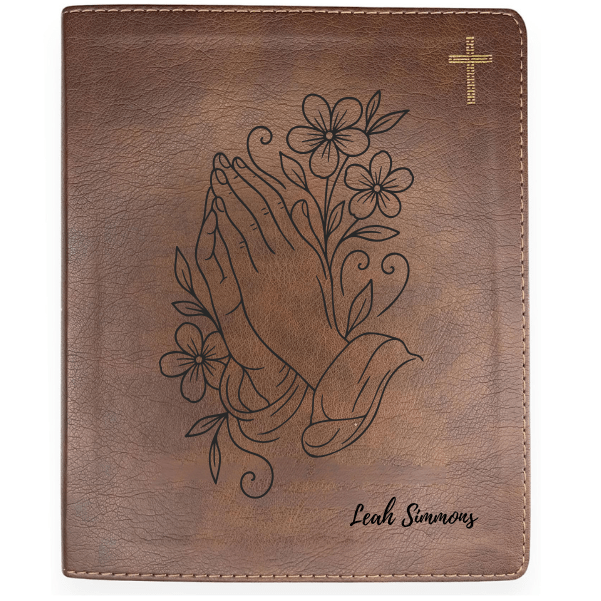 NIV Brown Standard Size Notetaking Holy Bible Medium Print | Praying Hand With Flowers - Shepherds Shelf