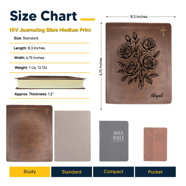 NIV Brown Standard Size Notetaking Holy Bible Medium Print | Roses - Shepherds Shelf