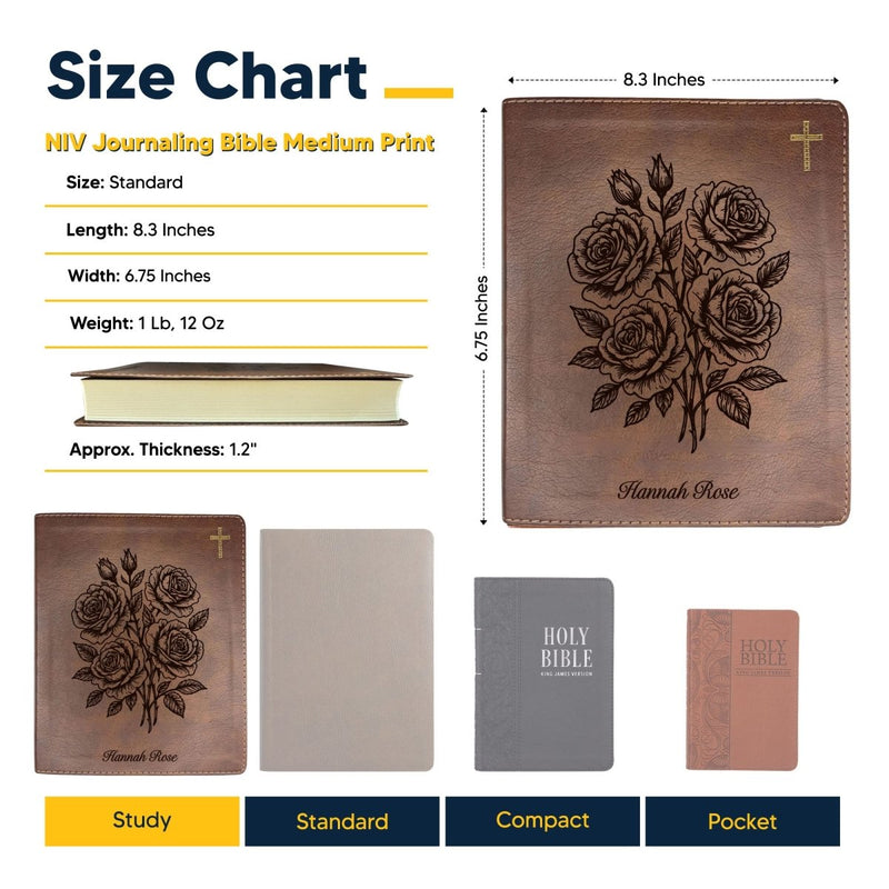 NIV Brown Standard Size Notetaking Holy Bible Medium Print | Floral Collection 2