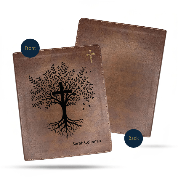 NIV Brown Standard Size Notetaking Holy Bible Medium Print | Trees with Cross - Shepherds Shelf