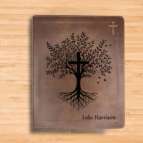 NIV Brown Standard Size Notetaking Holy Bible Medium Print | Trees with Cross - Shepherds Shelf