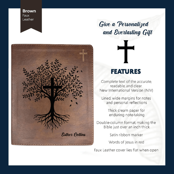 NIV Brown Standard Size Notetaking Holy Bible Medium Print | Trees with Cross - Shepherds Shelf