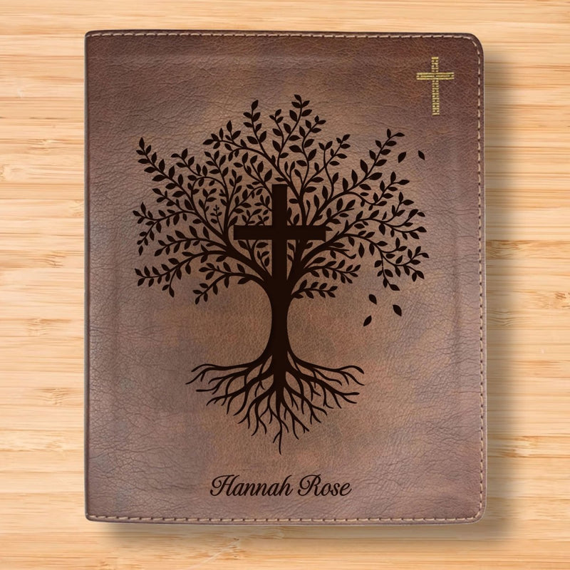 NIV Brown Standard Size Notetaking Holy Bible Medium Print | Trees with Cross