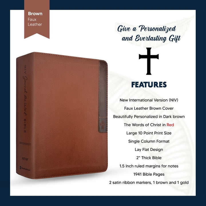 NIV Faux Leather Note Taking Holy Bible for Journaling | Large Print | Brown - Shepherds Shelf