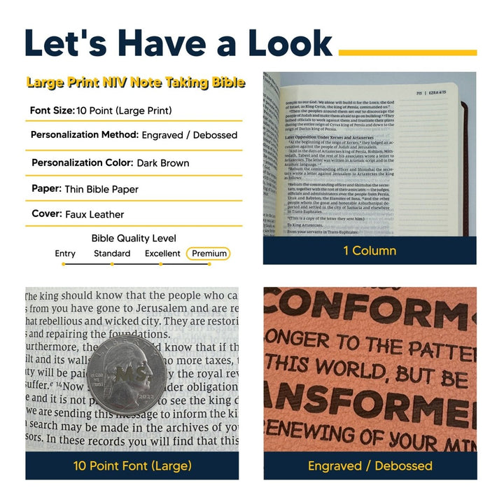 NIV Faux Leather Note Taking Holy Bible for Journaling | Large Print | Brown - Shepherds Shelf