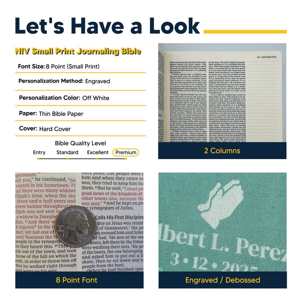 NIV Hardcover Personalized Journaling Holy Bible | Small Text | Teal - Shepherds Shelf