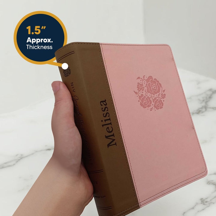 NIV Women's Journaling Holy Bible Faux Leather Custom Name Medium Print | Pink and Brown - Shepherds Shelf