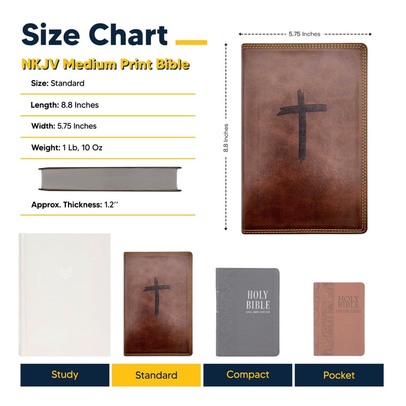 NKJV Brown Standard Kids Holy Bible Medium Print | Cross and Gold Stitching