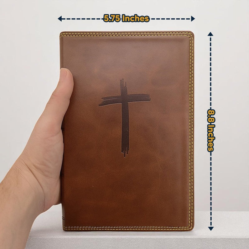 NKJV Brown Standard Kids Holy Bible Medium Print | Cross and Gold Stitching
