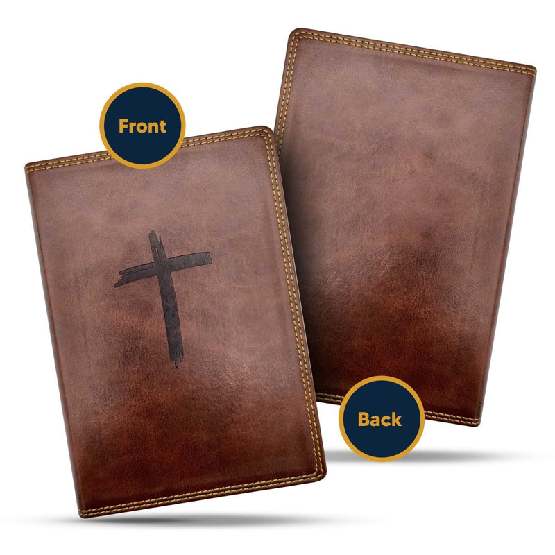 NKJV Brown Standard Kids Holy Bible Medium Print | Cross and Gold Stitching