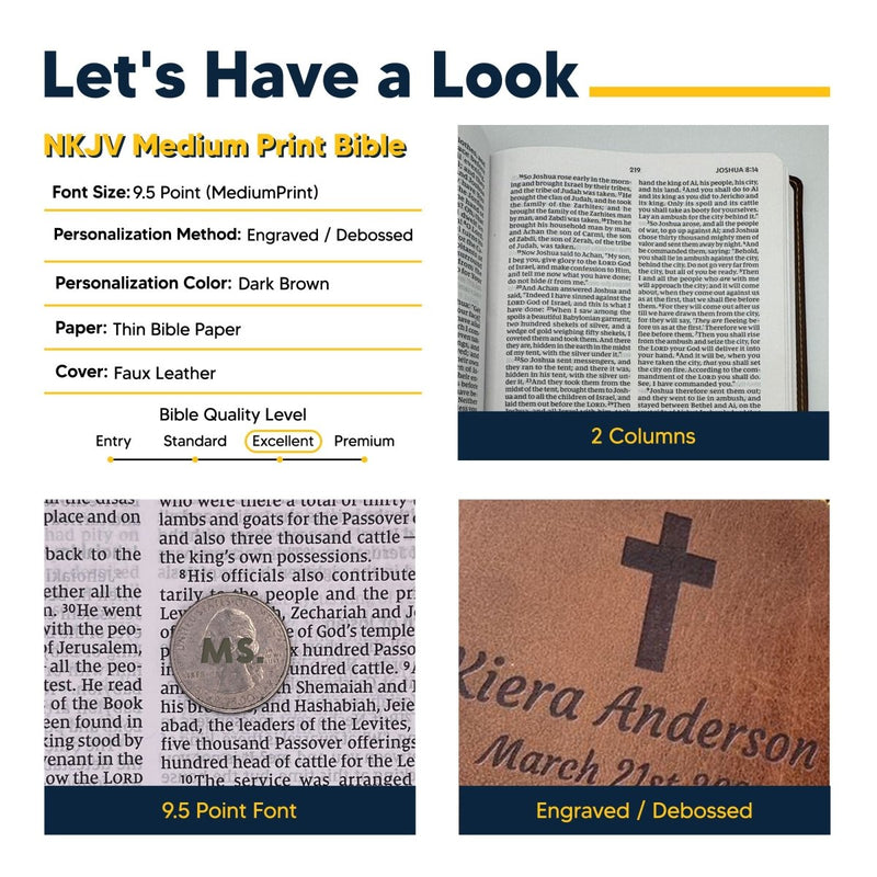 NKJV Brown Standard Kids Holy Bible Medium Print | Cross and Gold Stitching