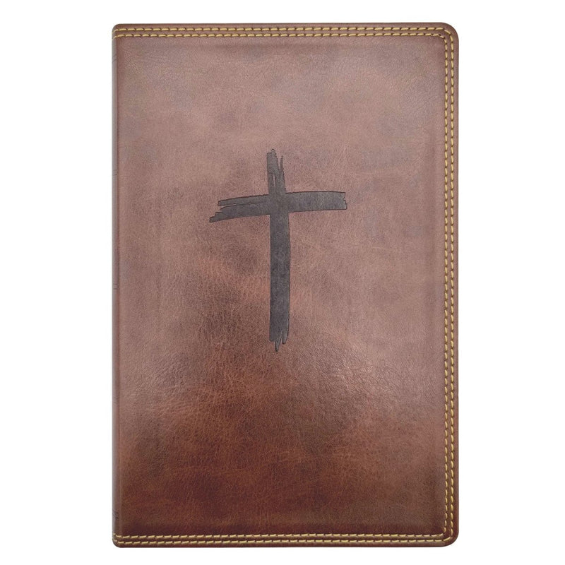 NKJV Brown Standard Kids Holy Bible Medium Print | Cross and Gold Stitching