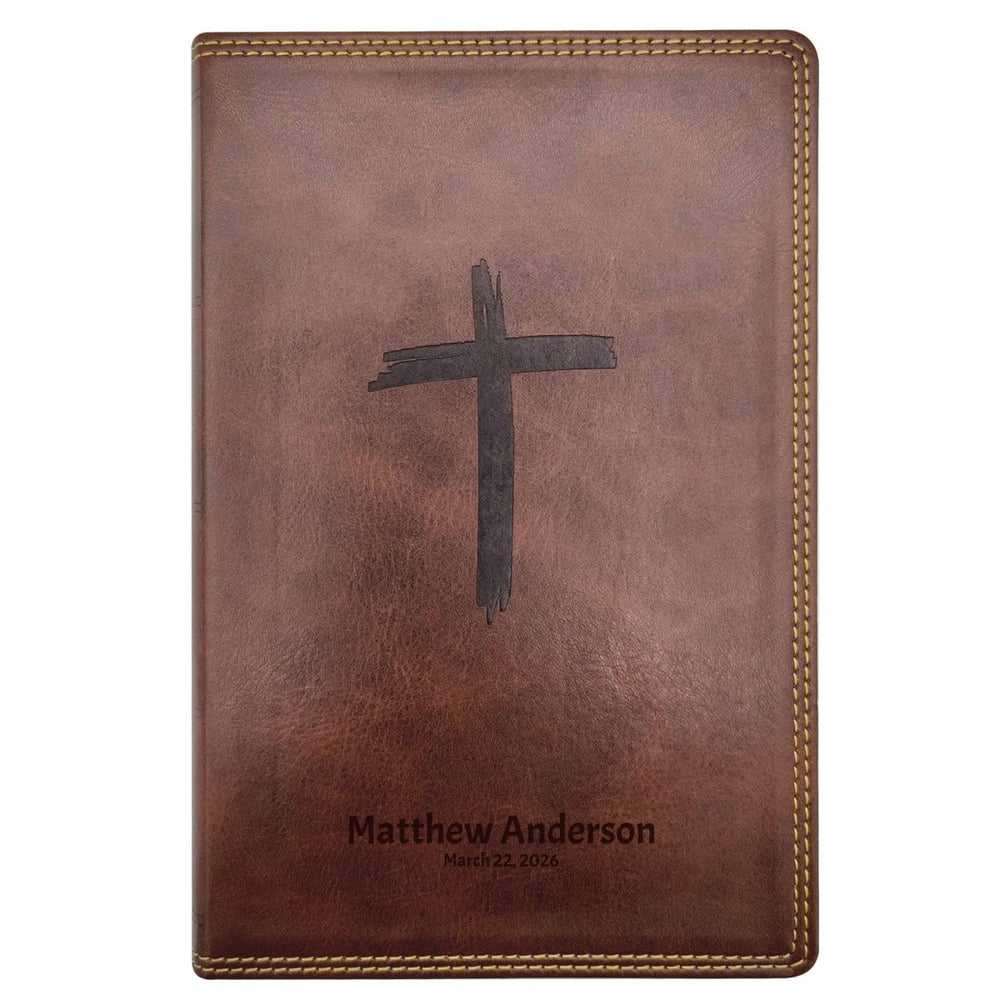 NKJV Brown Standard Kids Holy Bible Medium Print | Cross and Gold Stitching