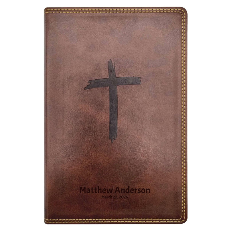 NKJV Brown Standard Kids Holy Bible Medium Print | Cross and Gold Stitching