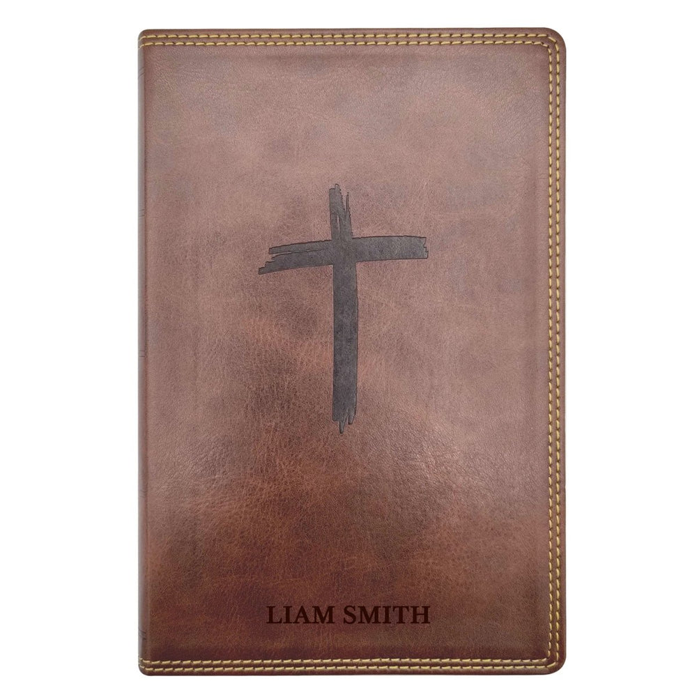 NKJV Brown Standard Kids Holy Bible Medium Print | Cross and Gold Stitching