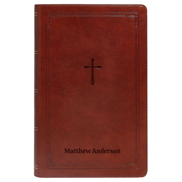 NKJV Brown Standard Size Holy Bible Large Print | Lay Flat Cross
