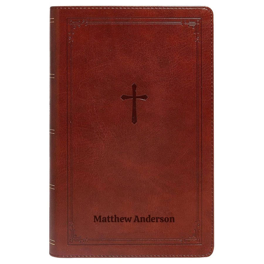 NKJV Brown Standard Size Holy Bible Large Print | Lay Flat Cross - Shepherds Shelf