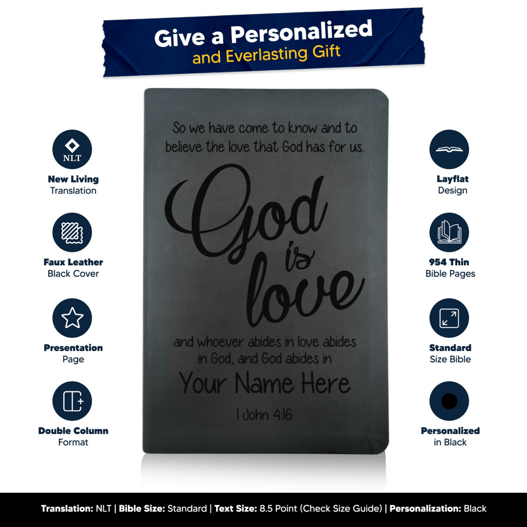 NLT Black Standard Size Thinline Holy Bible Small Print | 1 John 4:16 - Shepherds Shelf