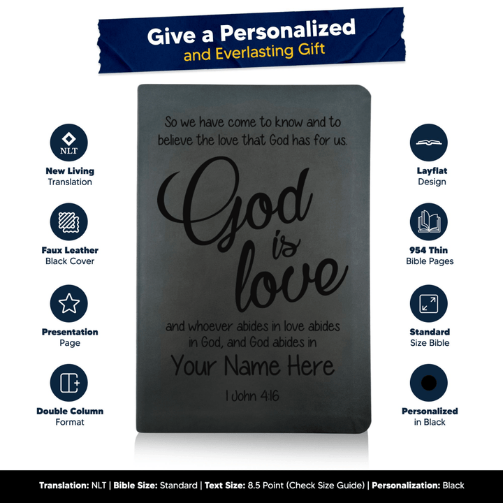 NLT Black Standard Size Thinline Holy Bible Small Print | 1 John 4:16 - Shepherds Shelf