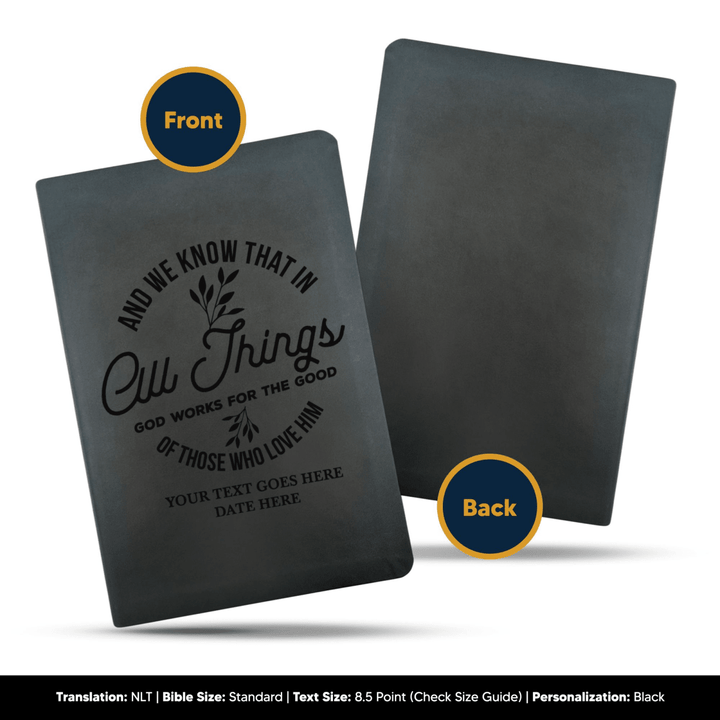 NLT Black Standard Size Thinline Holy Bible Small Print | All Things God Works For Good - Shepherds Shelf