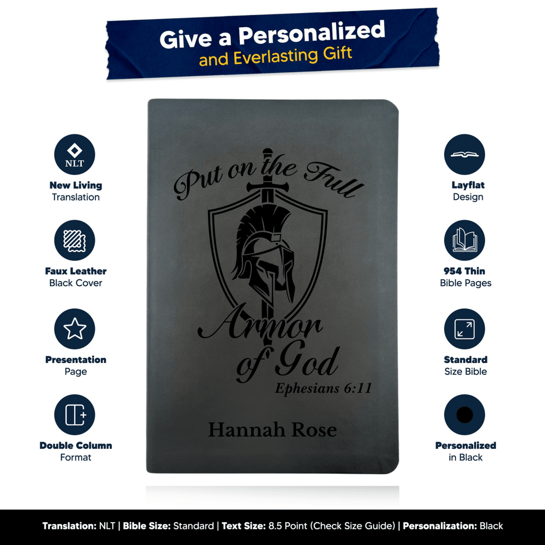 NLT Black Standard Size Thinline Holy Bible Small Print | Armor of God II - Shepherds Shelf