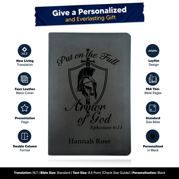 NLT Black Standard Size Thinline Holy Bible Small Print | Armor of God II - Shepherds Shelf