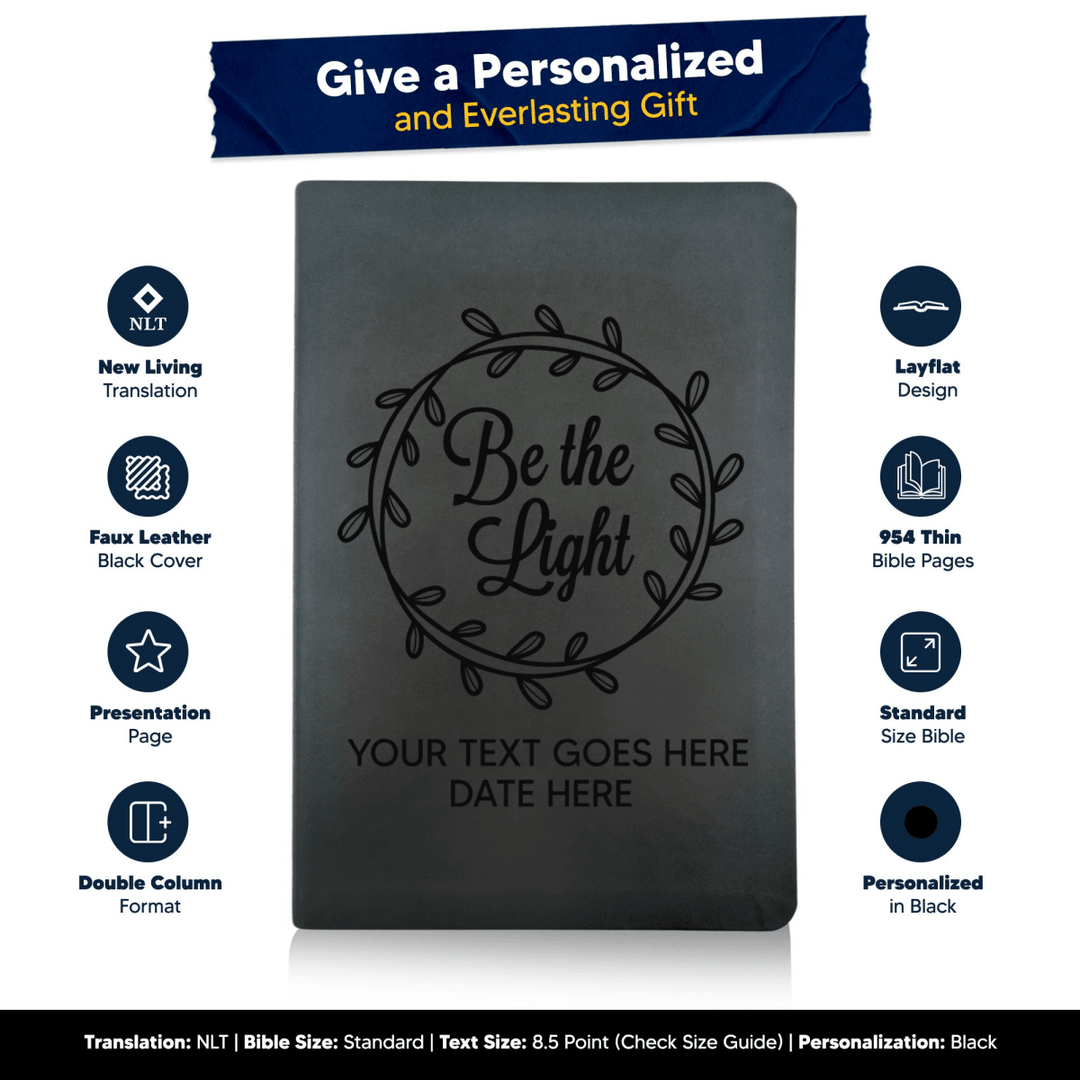 NLT Black Standard Size Thinline Holy Bible Small Print | Be the Light - Shepherds Shelf