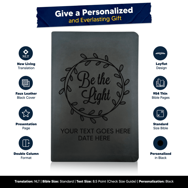 NLT Black Standard Size Thinline Holy Bible Small Print | Be the Light - Shepherds Shelf