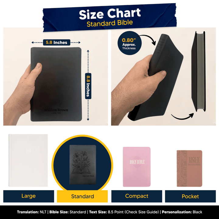 NLT Black Standard Size Thinline Holy Bible Small Print | Blooming Flowers - Shepherds Shelf